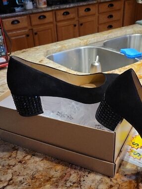 Michael Kors Black Suede Block Rhinestone Heel Pumps - Size 11